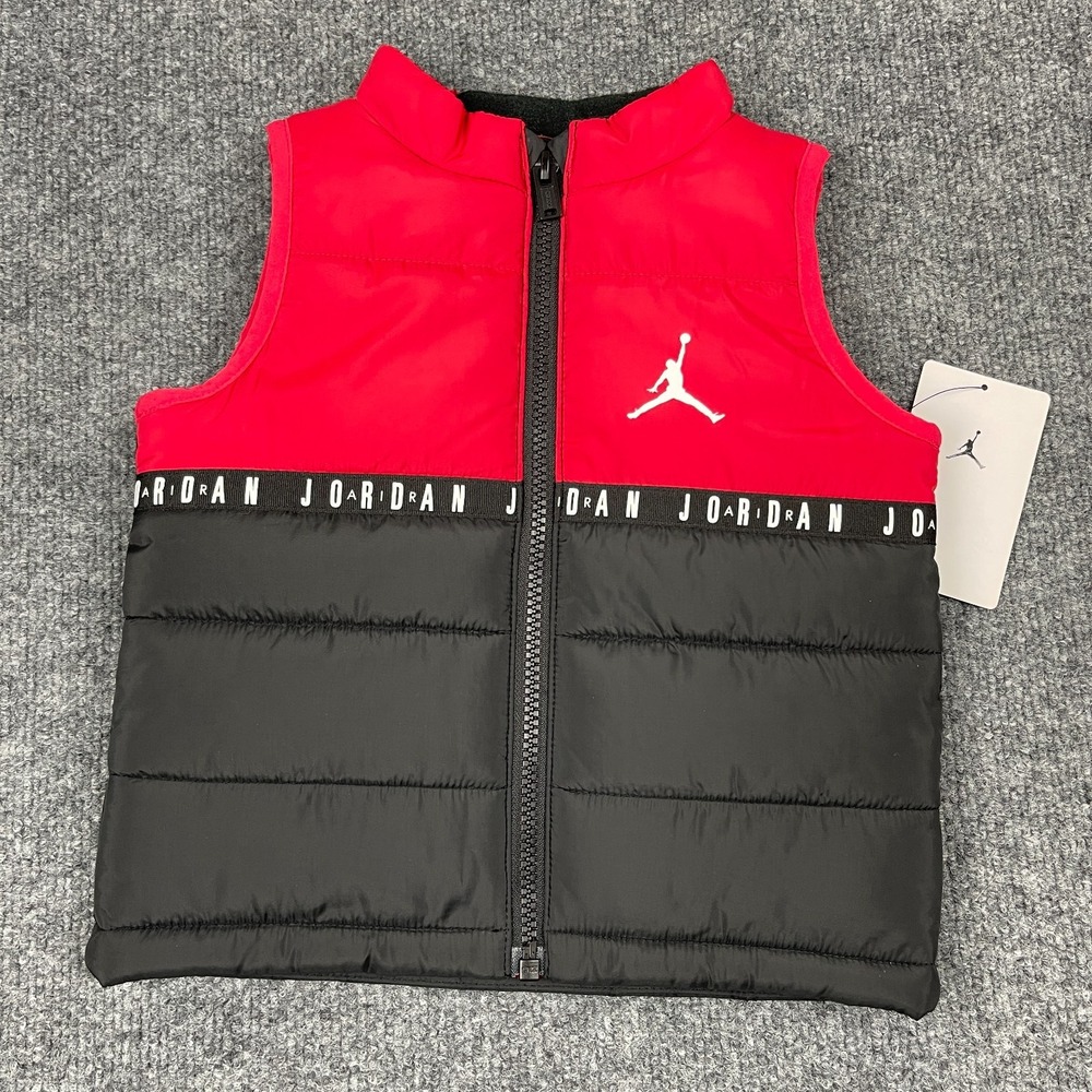 Jordan Baby Toddler Puffer Vest 18M Red Black Colorblock Full Zip Jumpman NWT